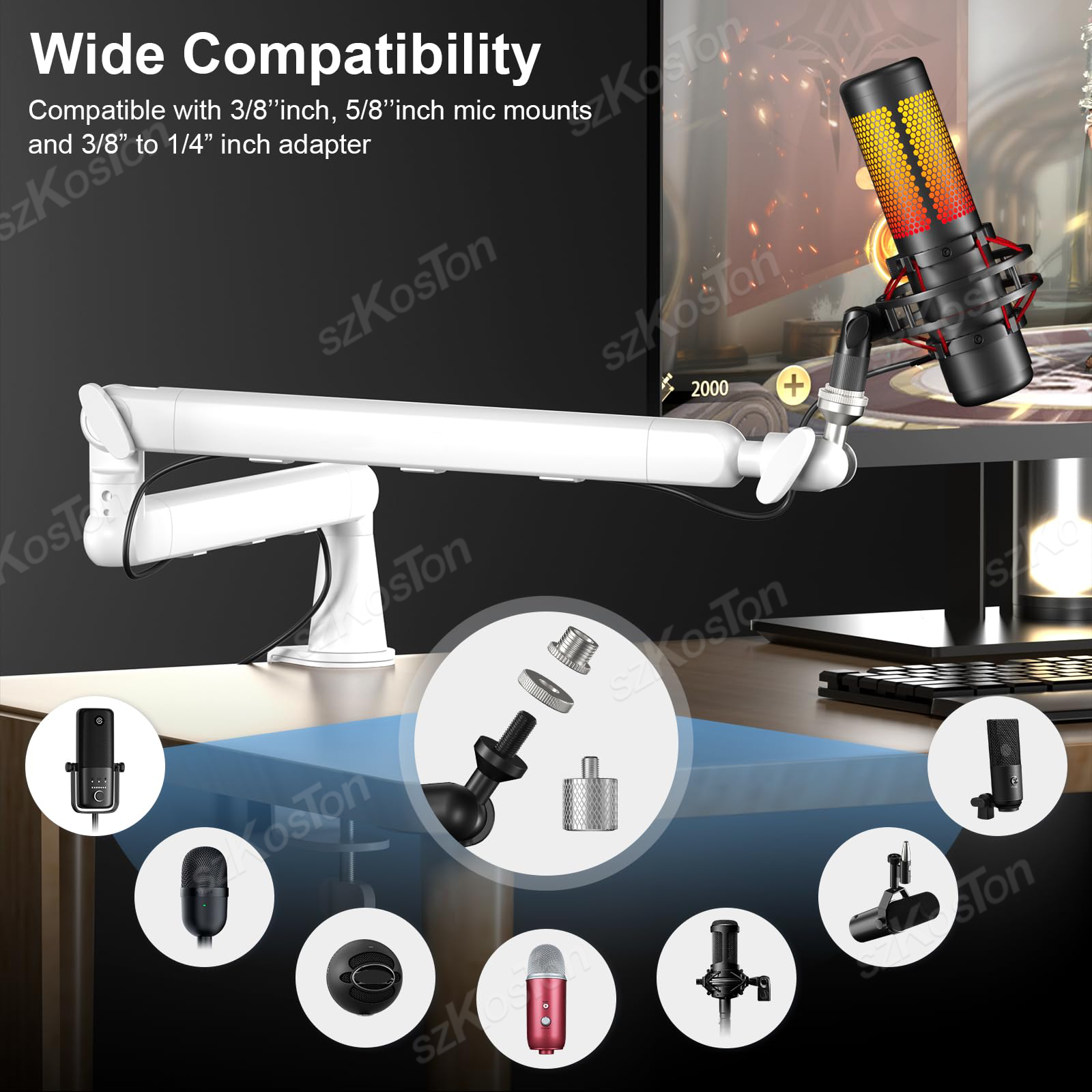 White Microphone Boom Arm Adju - Microphone Arm Boom avaliação e preço